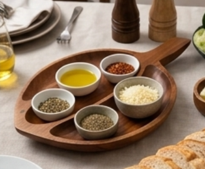 Plateau de service en bois en forme de feuille, design minimaliste fait main, finition polie, couleur marron, vaisselle et assiettes pour la maison, les mariages et les cadeaux - Product Image 4