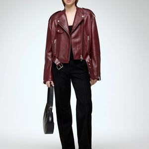 Veste en cuir pour femme de qualité supérieure, col montant, tendance, décontractée, hiver, respirante, tricotée, écologique, coupe-vent, mode - Product Image 4