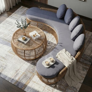 Modern Luxury Curved Rattan Dining Chair Handwoven Natural Cane Wicker UV-Resistant Eco-Friendly High End Hotel Villa Lounge - Product Image 4