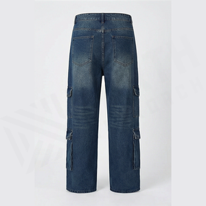 Pantalones Vaqueros Cargo para Hombre, Cintura Media, Corte Regular, Estilo Utilitario, Lavado a la Piedra, Algodón, Color Sólido, Otoño - Product Image 3