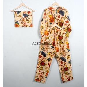 Conjunto de Pijama de Algodón Ecológico y Duradero, Perfecto para Todas las Estaciones, Cuello en V, Largo Completo, Cintura con Cordón, Ropa de Dormir Informal - Product Image 6