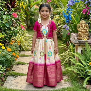 Kids dress for Girls Muslin Cotton Digital Print Party Wear Indian Wedding Festive Dress 0-13 Yrs in new design 2026 - Product Image 1