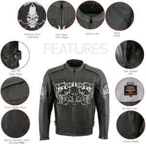 SAMROZ SPORTS Leather Men's <b>Racer</b> Style Collarless Premium Leather Motorcycle Biker Riders <b>Jackets</b> - Product Image 3