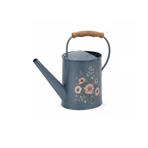 Regadera Metálica Azul con Diseño Floral, Herramienta de Jardinería Duradera - Product Image 1