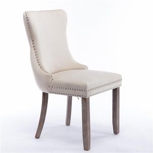 Set of 2 Beige Upholstered Wing Back Dining Chairs with Backstitching Nailhead Trim Solid Wood Legs-Furniture SW8809BG KD - Product Image 4