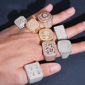 <b>Mens</b> 925 <b>Silver</b> Lab Grown Diamond Statement <b>Ring</b> Square Cluster Baguette Round Dress <b>Ring</b> - Product Image 6