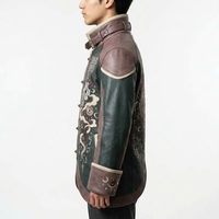 Veste en cuir pour homme de style japonais, col mandarin, design brodé Dream Eater, vêtements d'automne