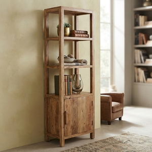 Librería Sulur Tangga con Puerta, Mueble de Madera Maciza, Estantería Alta Abierta, Estilo Rústico Moderno, Mueble de Salón de Teca Natural - Product Image 4