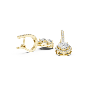 Pendientes de aro tipo huggie con halo ovalado y diamante solitario cultivado en laboratorio, oro macizo de 14K/18K, 3.65CTW DEF VVS, certificado IGI, regalo nupcial, ODM - Product Image 4