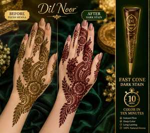 DIL NOOR FAST HENNA CONE & MEHANDI CONE Couleur foncée permanente instantanée en 10 minutes Boîte de 12 pièces - Product Image 5