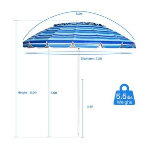 8 Ft UV Protected Beach <b>Umbrella</b> with 16 Ribbed <b>Windproof</b> Frame - Product Image 4