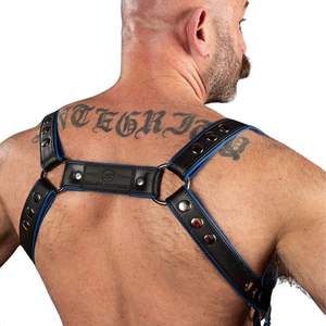 Arnés de Encaje Sexy con Piel Sintética para Hombre, Azul, Tirantes Ajustables, Arnés Corporal de Cuero Premium para Club - Product Image 2