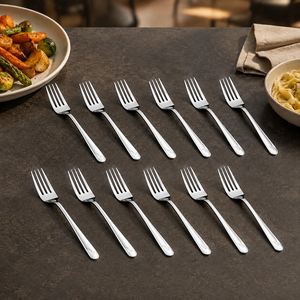 Ensemble de fourchettes à dîner en acier inoxydable, finition miroir, manche sculpté, vaisselle moderne, passe au lave-vaisselle - Product Image 4
