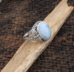 Bague en Agate Bleue Naturelle en Argent Sterling 925, Bague Ondulée à Bandes de Pierre Bleue pour Femme, Bijou Cadeau d'Anniversaire, Vente en Gros - Product Image 5