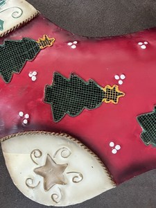 <b>Metal</b> <b>Tin</b> Christmas Stocking Folk Art Decor Wall Hanging Holidays feltsocks - Product Image 4