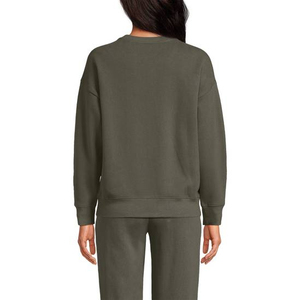 Sudadera de Mujer Verde Oliva con Cuello Redondo, Manga Larga, Corte Regular, Tejido de Felpa, para Otoño, Color Sólido, Diseño Transpirable - Product Image 3