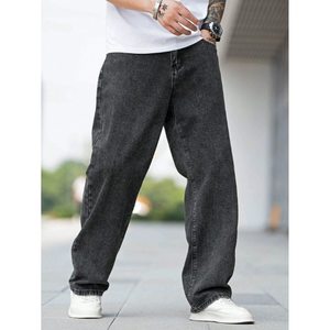 Jean en denim ample et large pour homme, style rétro tendance, couleur anthracite, écologique, respirant, 100 % coton, taille 28-42, style vintage - Product Image 1