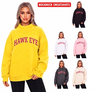 Sudadera con logo personalizado para mujer, cuello simulado, estampado de patchwork, manga larga, estilo oversize, fabricante de sudaderas. - Product Image 1