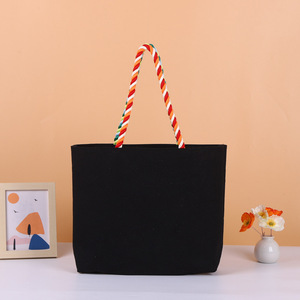 Juego de Bolsas Tote Negras con Asas de Cuerda Coloridas, Ecológicas, Duraderas, Resistentes al Agua, de Poliéster/Algodón, Tejido Liso Teñido - Product Image 6