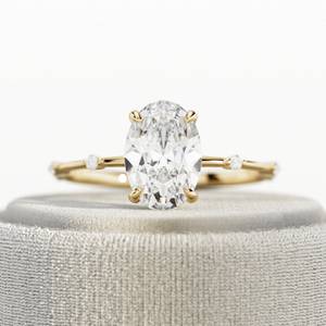 2 Carat Elongated Oval Diamond Nature Inspired <b>THIN</b> Engagement <b>Ring</b> in Yellow Gold , IGI Certified - Product Image 5