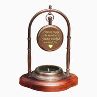 Boussole Antique en Bronze avec Message Gravé, Horloge Circulaire Décorative pour la Maison, Artisanat Métallique Plaqué Or, Cadeau Nautique pour le Bureau
