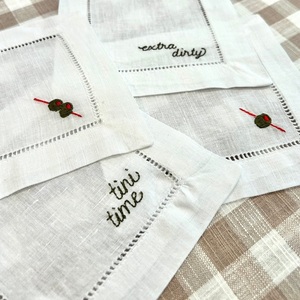Handmade Linen <b>cocktail</b> <b>napkins</b> With Floral Embroidery Rectangular Shape Home Decoration - Product Image 4