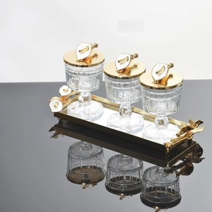 Luxury Glass Container Set With Gold Lid And Tray Ideal For Serving Dry Fruits To Guests In A Stylish Way And Useful For Gifting - Product Image 3