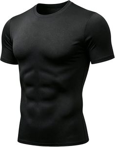 Men's Slim Fit Black Short Sleeve T-Shirt Quick Dry Sporty O-Neck Knitted Cotton Acid Wash with Pattern Stretch 220g - Product Image 1