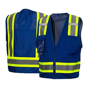 Chaleco de Seguridad Reflectante Reversible Azul para Hombre con Bolsillos, Cuello en V, Cierre de Tirantes, Ropa Exterior Transpirable para Uso Casual de Verano - Product Image 1