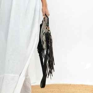 Newest Handmade Hair On Tooled Leather <b>Fringe</b> Purse Women Genuine Cowhide Leather Turquoise Cowgirl <b>Top</b> Handle Crossbody Bags - Product Image 3