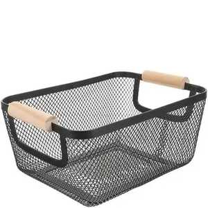 <b>Rectangular</b> Metal Wire Storage <b>Basket</b> Narrow Mesh Organizer Bin with Handles for Pantry Cabinet Shelf Kitchen Wardrobe Storage - Product Image 6