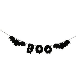 พวงมาลัยค้างคาว BOO สุดหลอนสำหรับตกแต่งฮาโลวีน ป้ายแบนเนอร์ BOO สีดำทำจากผ้าสักหลาดพร้อมรูปทรงค้างคาว พวงมาลัย BOO สำหรับแขวนในวันฮาโลวีน ทำด้วยมือ - Product Image 2