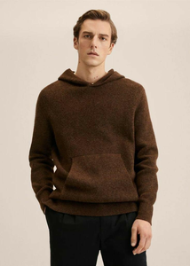 Sweat-shirt décontracté d'hiver pour homme en molleton à capuche marron 100% coton tricoté uni anti-plis - Product Image 2
