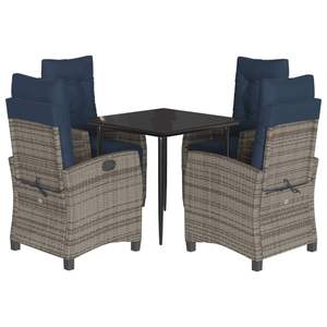 5 Piece Gray Poly <b>Rattan</b> Patio Dining Set with <b>Cushions</b> Garden Sets - Product Image 2