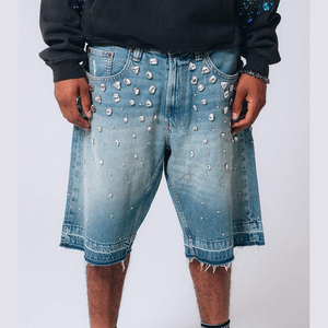 Jorts de Mezclilla al Por Mayor B2B con Pedrería de Alta Densidad, Estilo Urbano Moderno, Venta Directa de Fábrica - Product Image 1