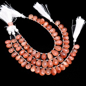 Perles de pierre de soleil naturelle 8x12MM facettées en forme de poire, perles de pierre de soleil orange pour la fabrication de bijoux, fournitures en gros - Product Image 1