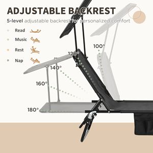 Juego de 2 Sillas Plegables Tipo Chaise Longue para Piscina con Toldo, Respaldo Reclinable y Estructura de Acero para Tomar el Sol al Aire Libre - Product Image 4