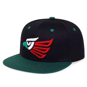 Dark Green 6 Panel Snapback Cap Red Wing Embroidery Contrast Bill Flat Brim Sports Street Style Caps - Product Image 1