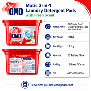 Cápsulas de detergente para ropa OMO Matic 3 en 1 con aroma fresco 210g x 12 cajas |   Formato Pre-Medido Conveniente - Product Image 4