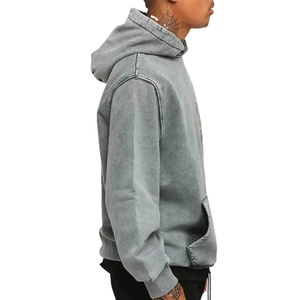 Sudadera con capucha de gran tamaño hecha a medida para hombre 2025 con efecto de desvanecimiento del sol y diseño bordado de angustia, sudadera básica de alta calidad para hombre - Product Image 2