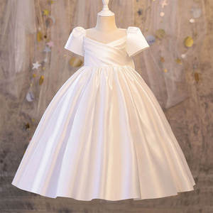Robe de Princesse de Luxe en Satin Haut de Gamme pour Filles de 1 à 12 Ans, Élégante Robe de Bal à Manches Bouffantes avec Corsage en Tulle et Grand Nœud au Dos - Product Image 2
