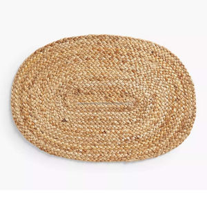 Revêtement de sol ovale artisanal luxueux en jute avec des tresses blanches contrastées et une bordure texturée unique, idéal pour l'ajout - Product Image 4