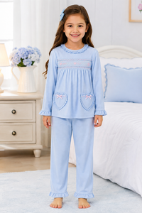 Ensemble de pyjama rose brodé en forme de cœur, manches longues, en coton, pour femme, style printemps, col rond, taille élastique, confortable - Product Image 3