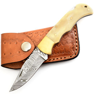 Nuevas llegadas: Cuchillo plegable de Damasco hecho a mano con mango de madera y hueso, personalizable, OEM, cuchillo de caza con hoja de acero. - Product Image 1