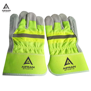 Gants de travail de sécurité AIFRAN en cuir de vachette fendu, orange haute visibilité, avec bande réfléchissante, ignifuges, vente en gros - Product Image 1