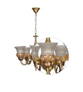 Vintage Brass Chandelier with Textured Glass <b>Shades</b> Classic Traditional Hanging Ceiling <b>Light</b> Elegant Antique Style Pendant Lamp - Product Image 5