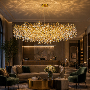 Lustre moderne de luxe rond <span class=keywords><strong>en</strong></span> cristal K9, design branche, pour studio d'art, chambre, salle de bain, vestiaire, lampe suspendue feuille d'arbre dorée, villa, hôtel - Product Image 3
