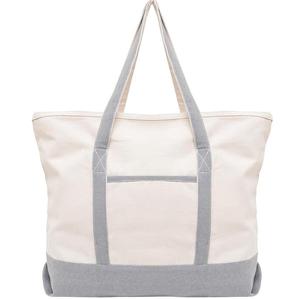 Femmes personnalisé imprimé grand coton toile sac fourre-tout manipulé Style fermeture éclair plage sac à main touristes sacs en toile - Product Image 5