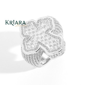 Unisex <b>Cross</b> Shape Moissanite Cocktail <b>Ring</b> 925 <b>Silver</b> Rhodium Plated Luxury Party Jewelry - Product Image 1