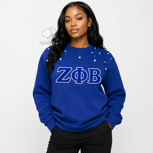 Sweat-shirt pour femmes Zeta Phi Beta, bleu, orné de perles, lettres grecques brodées, col rond, manches longues, décontracté, pull de sororité - Product Image 6